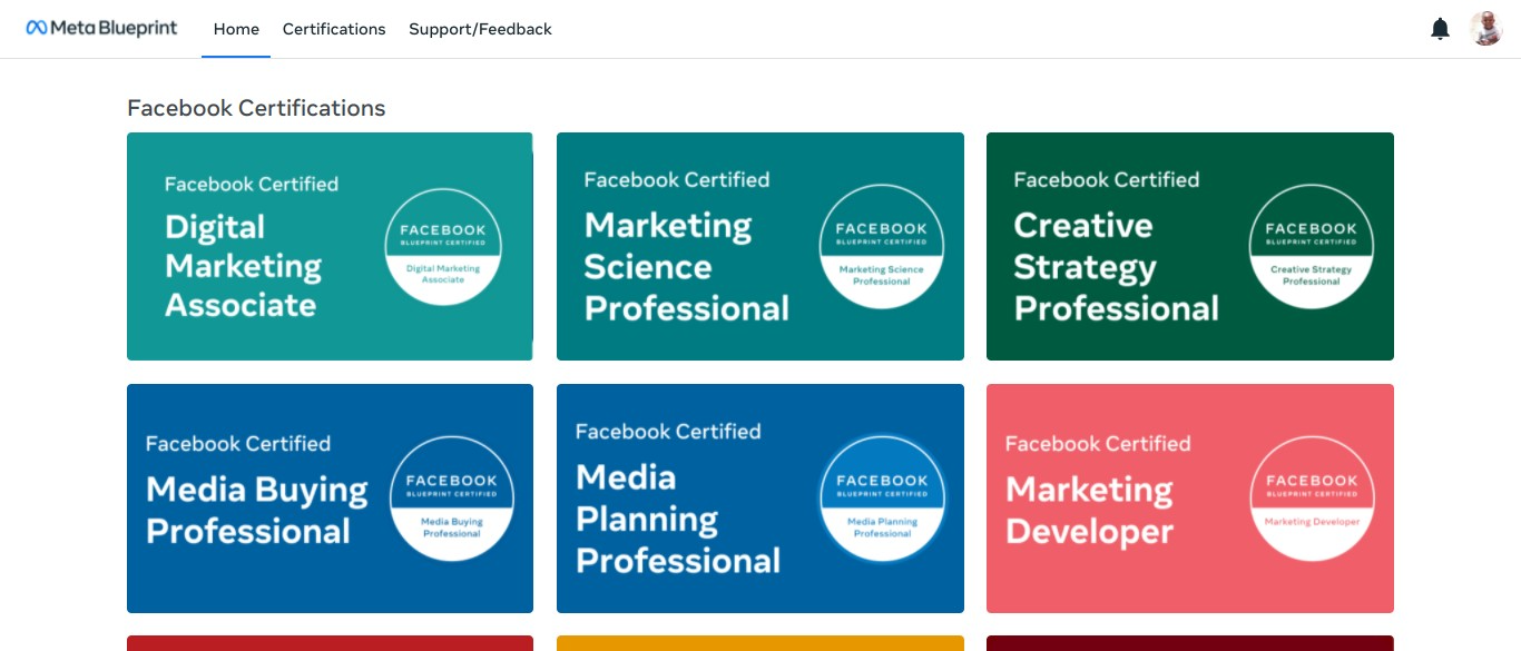 A screenshot of Facebook Blueprint courses