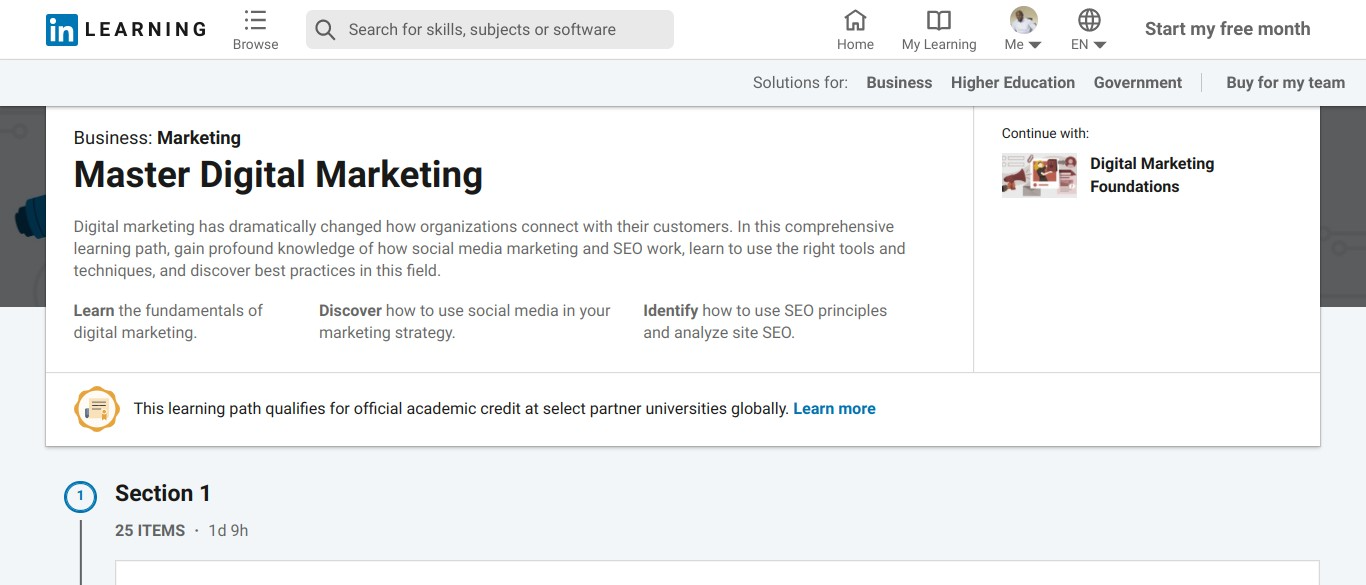A screenshot of Master digital marketing course