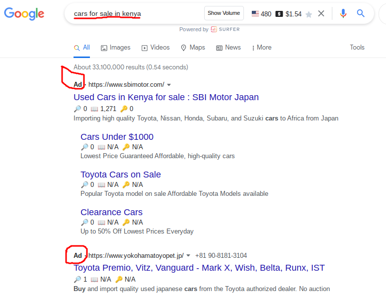 Google ads search results image