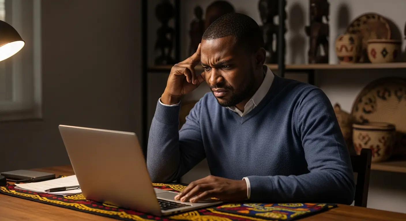 An image of a frustrated Kenyan small business owner whose Google Business Profile account has been suspended