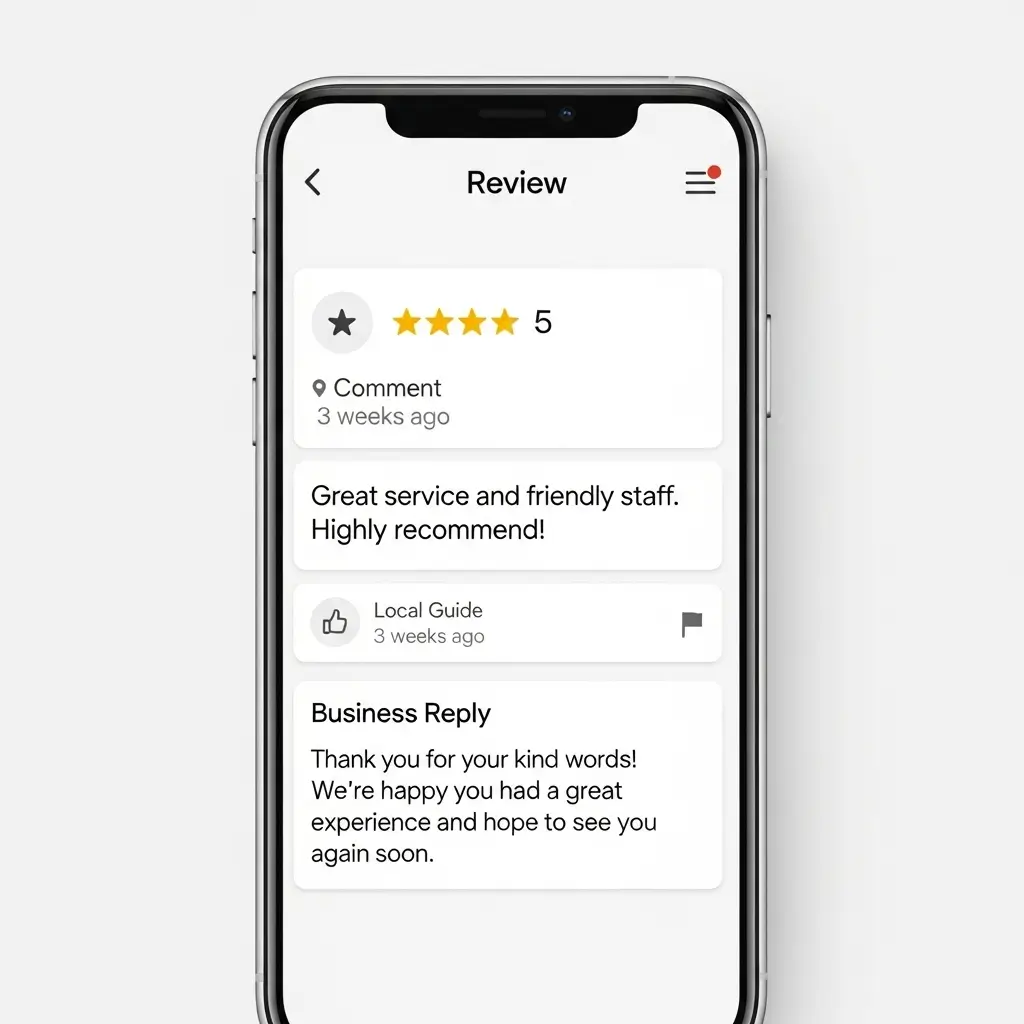 Example of a Google review with a professional business response — modeling good review management practices.