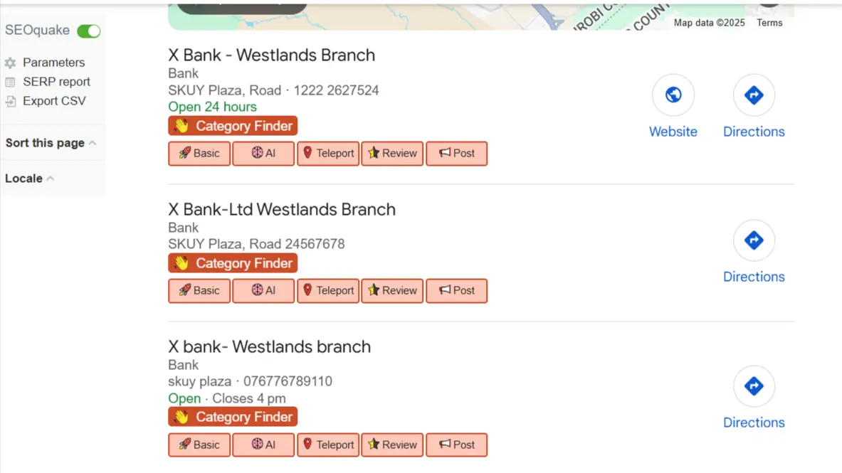 Confusing and duplicate Google Business Profile listings for Kenyan bank branches